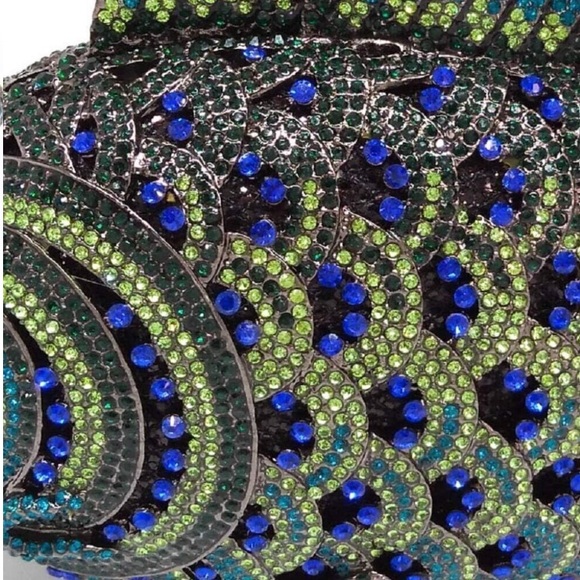 Women Blue Super Mini Fish Evening Crystal Clutch Purse Wedding Party Handbags